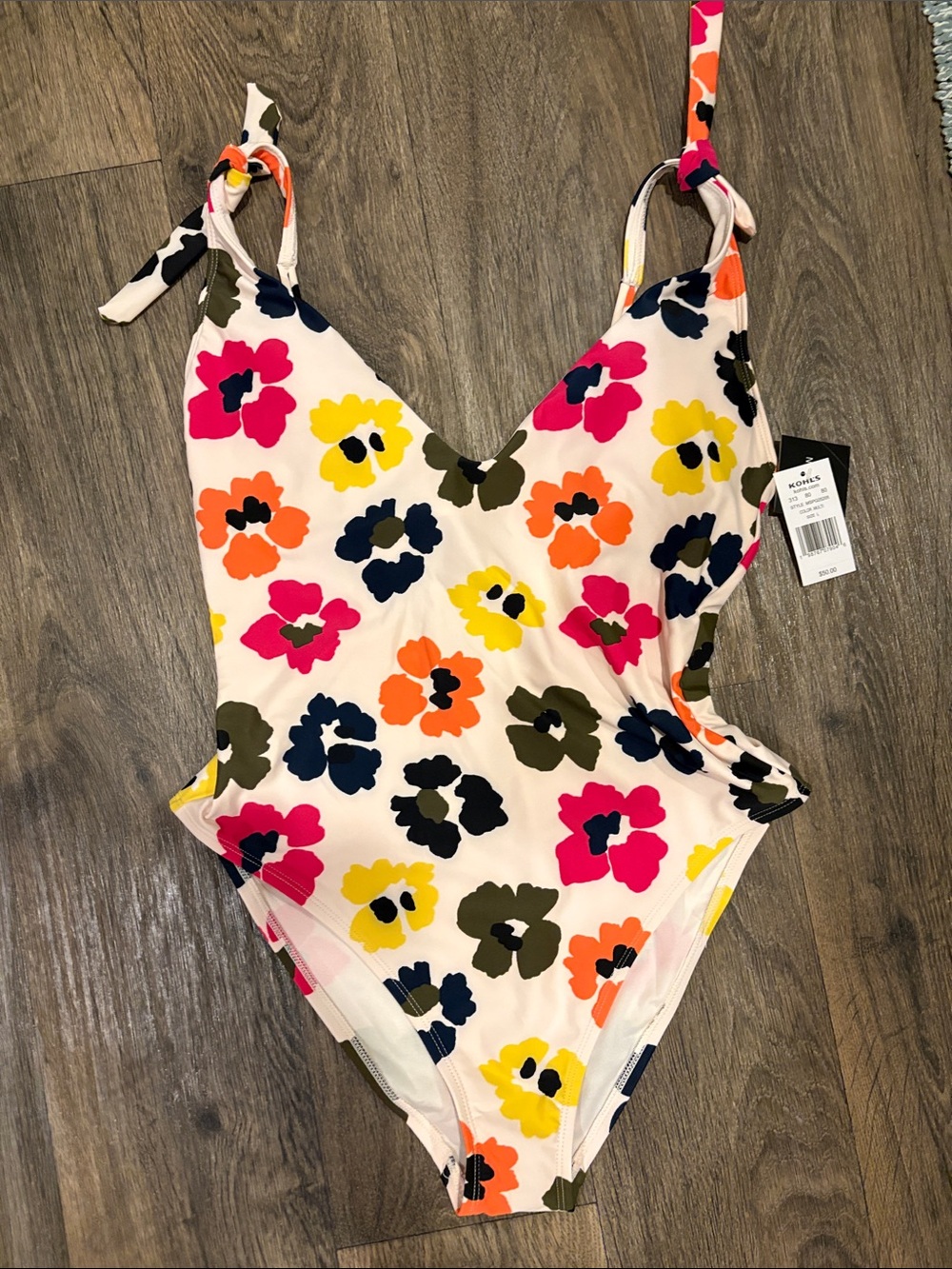 FREE in bundle L NWT Cream Floral One-Piece Swimsuit with Yellow and Navy Blooms